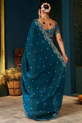 Women's satin silk saree with elegant lace border party wear designer saree 2