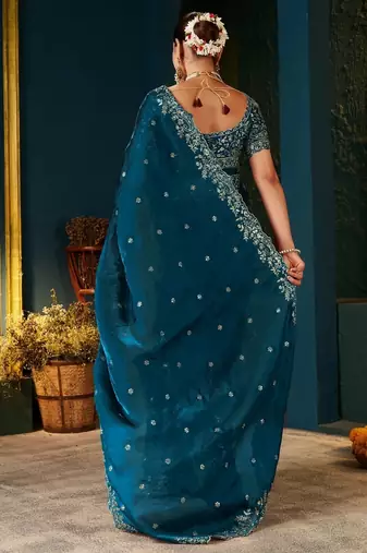 Women's satin silk saree with elegant lace border party wear designer saree