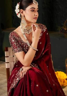 Women's satin silk saree with elegant lace border party wear designer saree 1