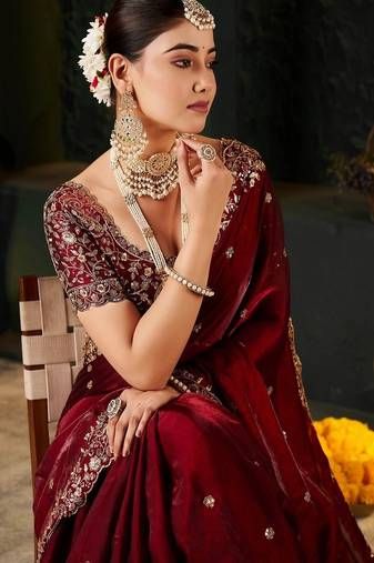 Women's satin silk saree with elegant lace border party wear designer saree
