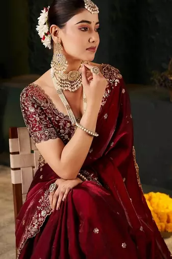 Women's satin silk saree with elegant lace border party wear designer saree