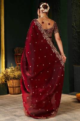 Women's satin silk saree with elegant lace border party wear designer saree 2