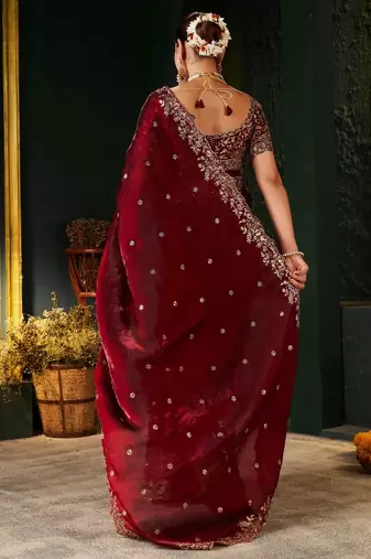 Women's satin silk saree with elegant lace border party wear designer saree