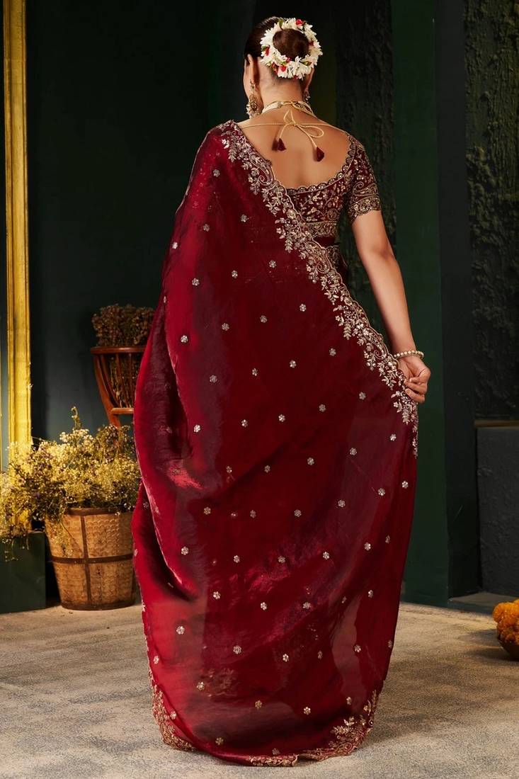 Women's satin silk saree with elegant lace border party wear designer saree