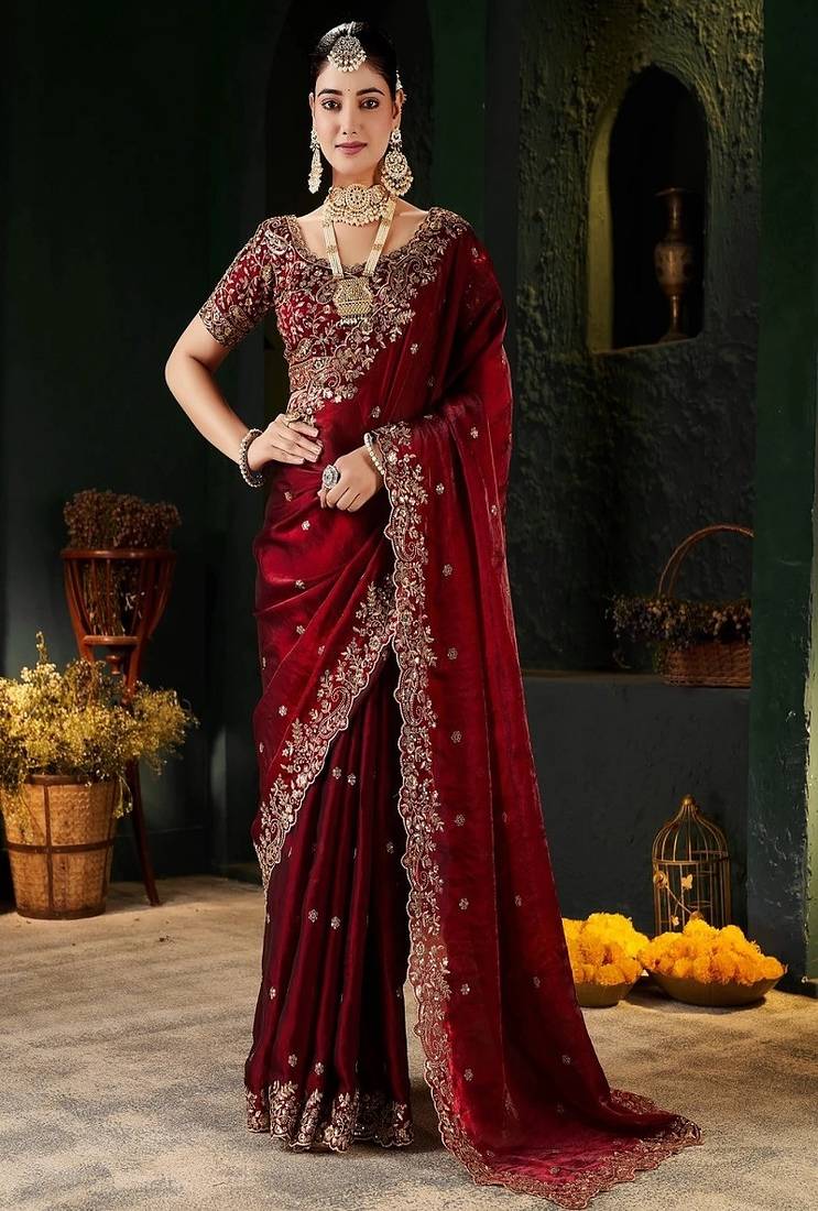 Women's satin silk saree with elegant lace border party wear designer saree