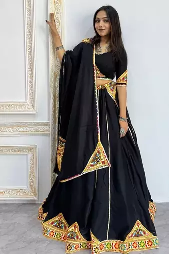 New Designer Patch Work Black Color Lehenga Choli With Dupatta Set For Women's