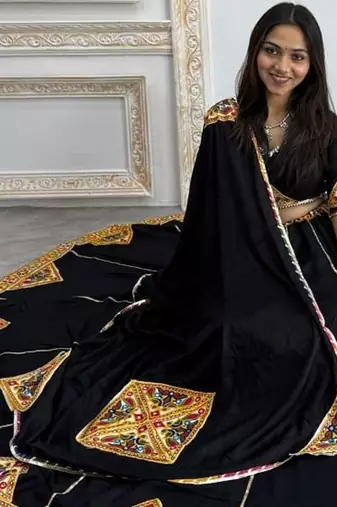 New Designer Patch Work Black Color Lehenga Choli With Dupatta Set For Women's