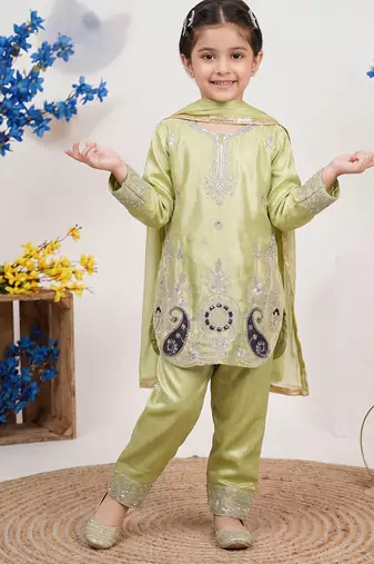 Designer pure chinon silk kurta palazzo set with embroidered work for wedding