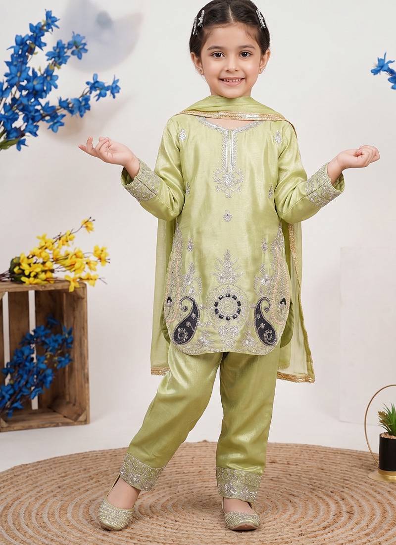 Designer pure chinon silk kurta palazzo set with embroidered work for wedding