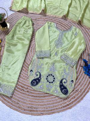 Designer pure chinon silk kurta palazzo set with embroidered work for wedding 2