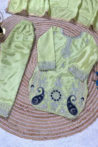 Designer pure chinon silk kurta palazzo set with embroidered work for wedding