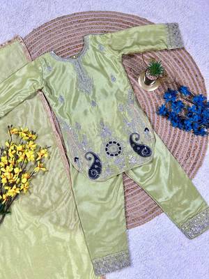 Designer pure chinon silk kurta palazzo set with embroidered work for wedding 3