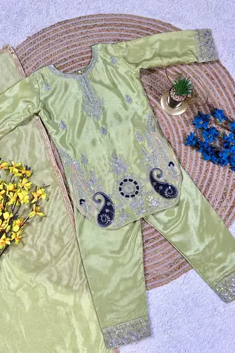 Designer pure chinon silk kurta palazzo set with embroidered work for wedding