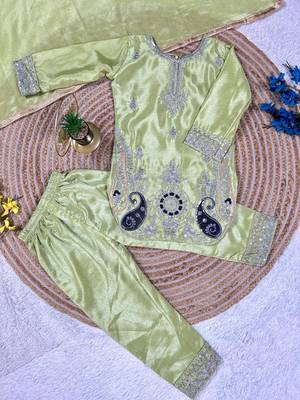 Designer pure chinon silk kurta palazzo set with embroidered work for wedding 4