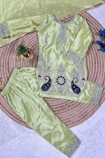 Designer pure chinon silk kurta palazzo set with embroidered work for wedding