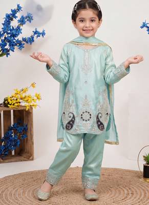 Designer pure chinon silk kurta palazzo set with embroidered work for wedding 1