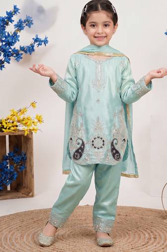 Designer pure chinon silk kurta palazzo set with embroidered work for wedding