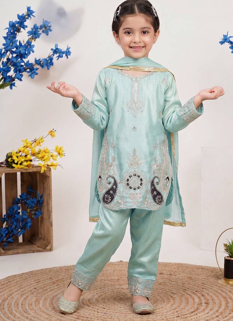 Designer pure chinon silk kurta palazzo set with embroidered work for wedding