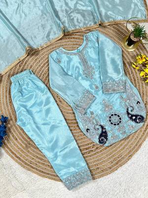 Designer pure chinon silk kurta palazzo set with embroidered work for wedding 2
