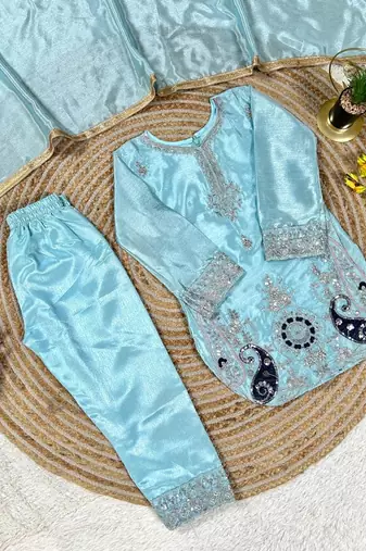 Designer pure chinon silk kurta palazzo set with embroidered work for wedding