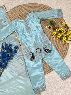 Designer pure chinon silk kurta palazzo set with embroidered work for wedding 3