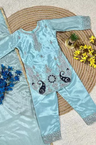 Designer pure chinon silk kurta palazzo set with embroidered work for wedding