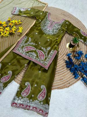 Premium mehendi fendy silk embroidery sequence top with palazzo set 2