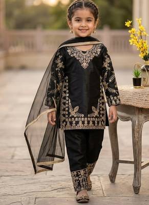 Premium black fendy silk embroidery sequence top with palazzo set 1