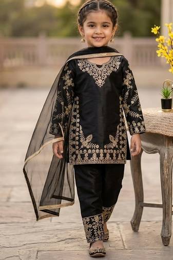 Premium black fendy silk embroidery sequence top with palazzo set