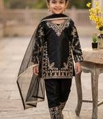 Premium black fendy silk embroidery sequence top with palazzo set