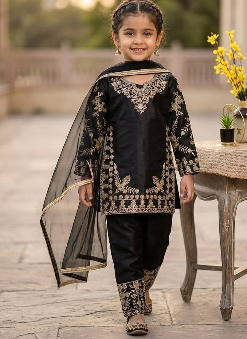 Premium black fendy silk embroidery sequence top with palazzo set