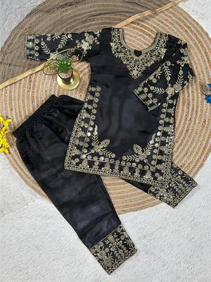 Premium black fendy silk embroidery sequence top with palazzo set 3