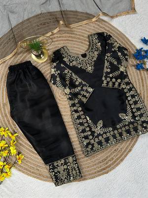 Premium black fendy silk embroidery sequence top with palazzo set 4