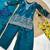 Premium teal blue fendy silk embroidery sequence top with palazzo set