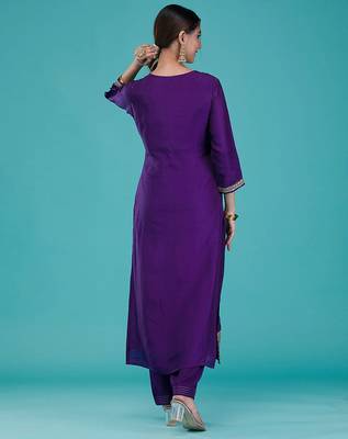 Trendmalls women's purple jaquard silk embroidery sequence work kurta pant with dupatta set 2
