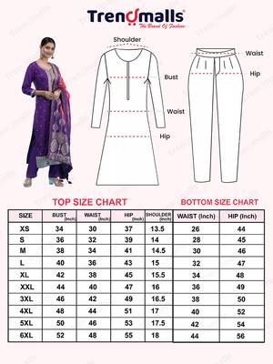 Trendmalls women's purple jaquard silk embroidery sequence work kurta pant with dupatta set 5