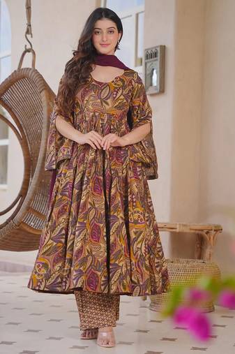 brown color printed kurta bottom with dupatta stitched