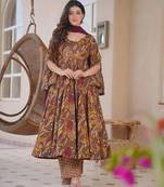 brown color printed kurta bottom with dupatta stitched