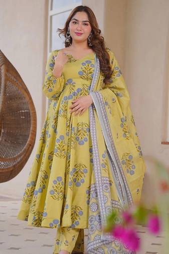 yellow  color printed kurta bottom with dupatta stitched