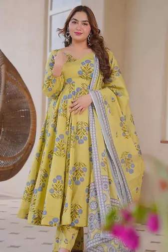 yellow  color printed kurta bottom with dupatta stitched