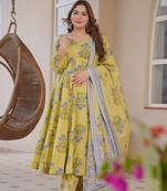 yellow  color printed kurta bottom with dupatta stitched