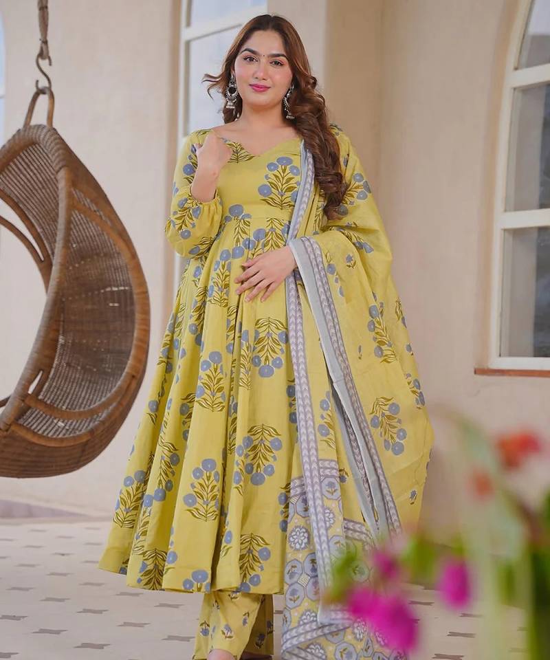 yellow  color printed kurta bottom with dupatta stitched