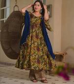 green  color printed kurta bottom with dupatta stitched