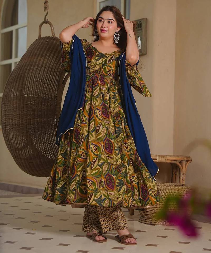 green  color printed kurta bottom with dupatta stitched