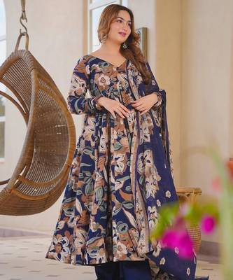 blue  color printed kurta bottom with dupatta stitched 3