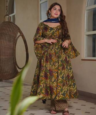 green  color printed kurta bottom with dupatta stitched 2