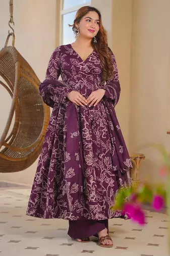 purple  color printed kurta bottom with dupatta stitched