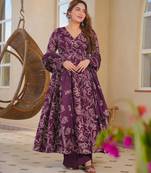purple  color printed kurta bottom with dupatta stitched