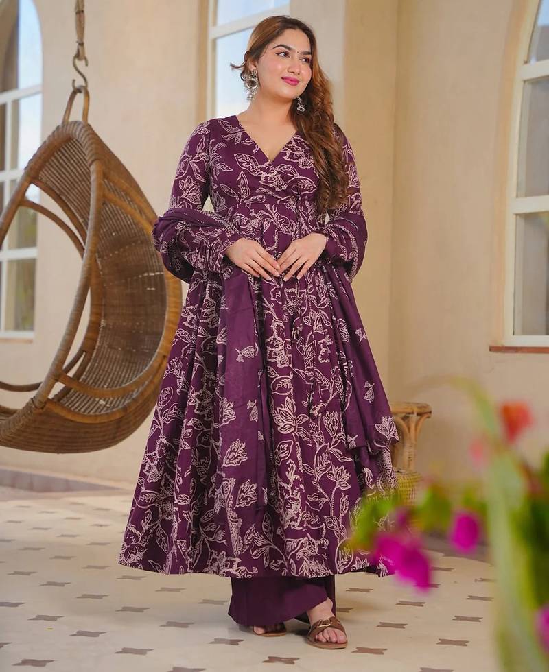 purple  color printed kurta bottom with dupatta stitched