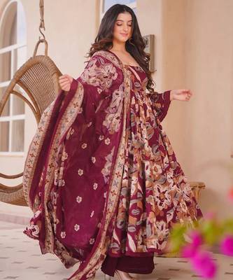 maroon  color printed kurta bottom with dupatta stitched 3